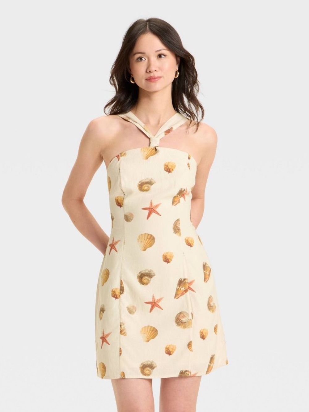 Strapless Seashell Print Mini Dress - Cream